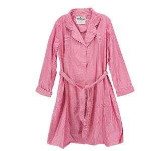 Vintage DAVID BROWN Lord Taylor Pink Cotton Robe White Trim Belted LARGE